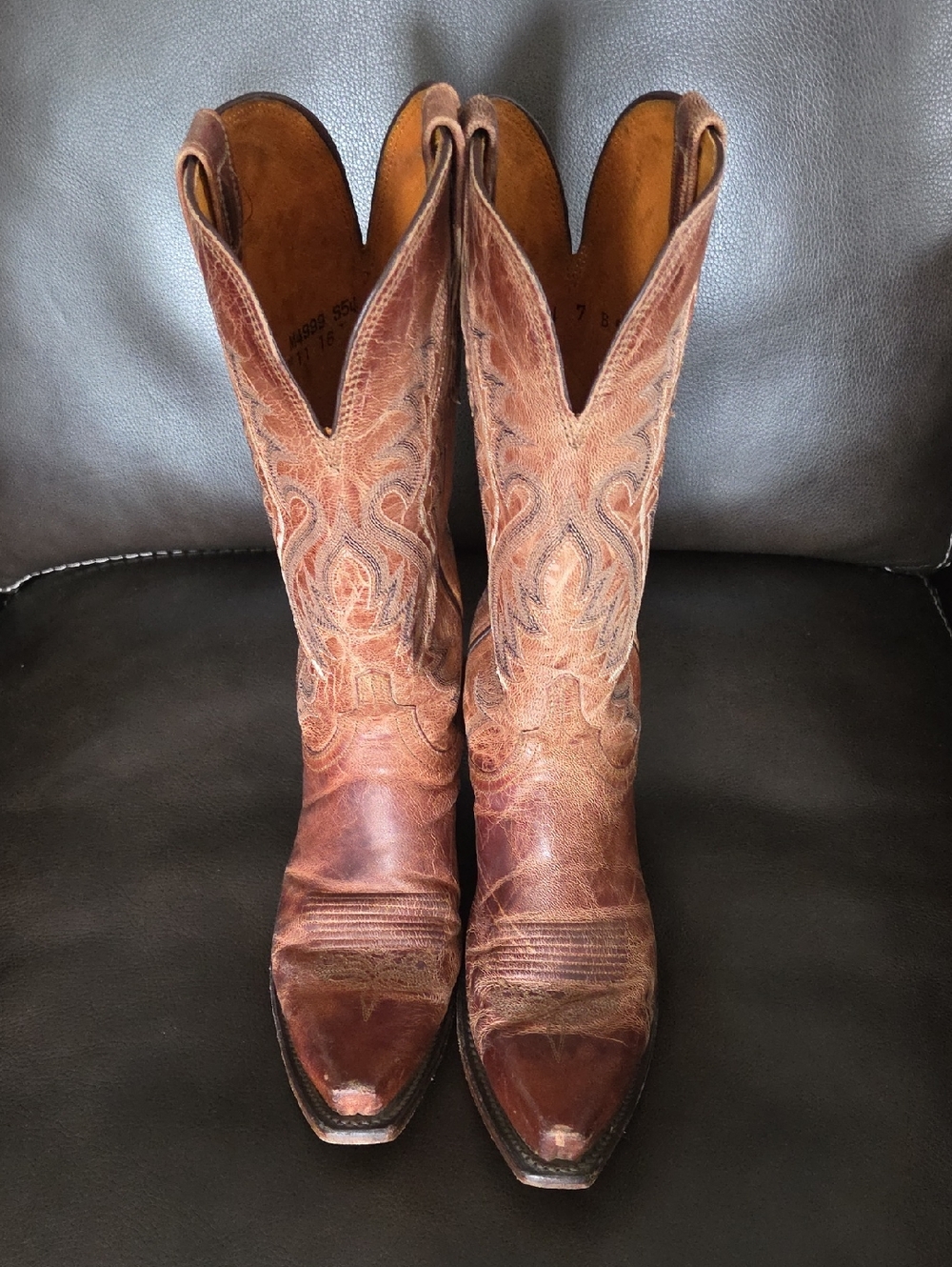 Women's Brown Leather Lucchese Snipped Toe Pull On Boots 7